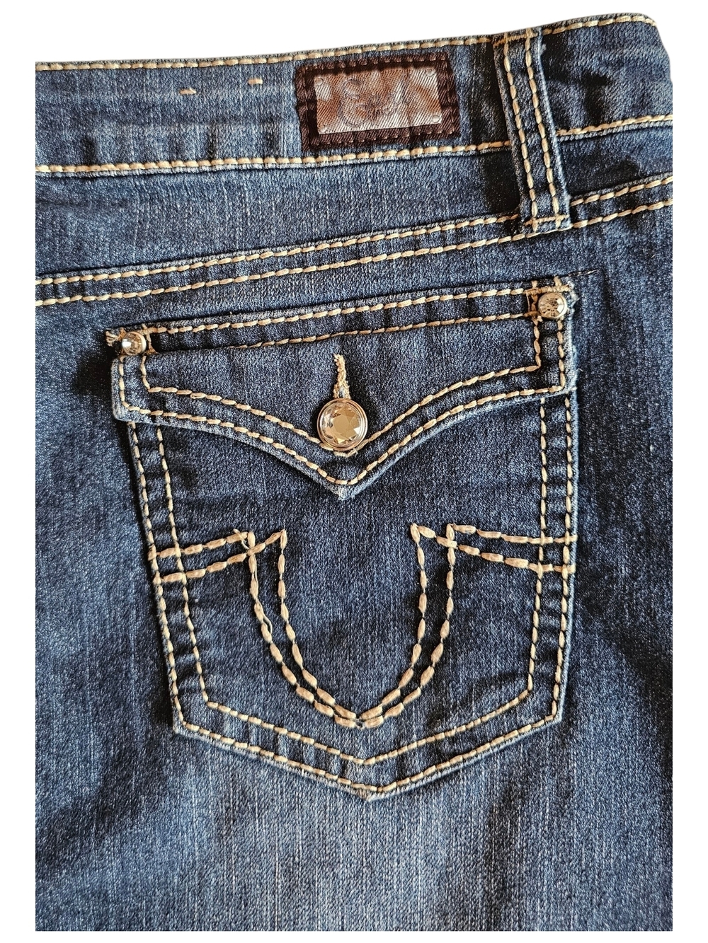 Earl Jeans Y2K Dark Wash Denim Mini Skirt Contrast Stitch Size 14 - Picture 6 of 8